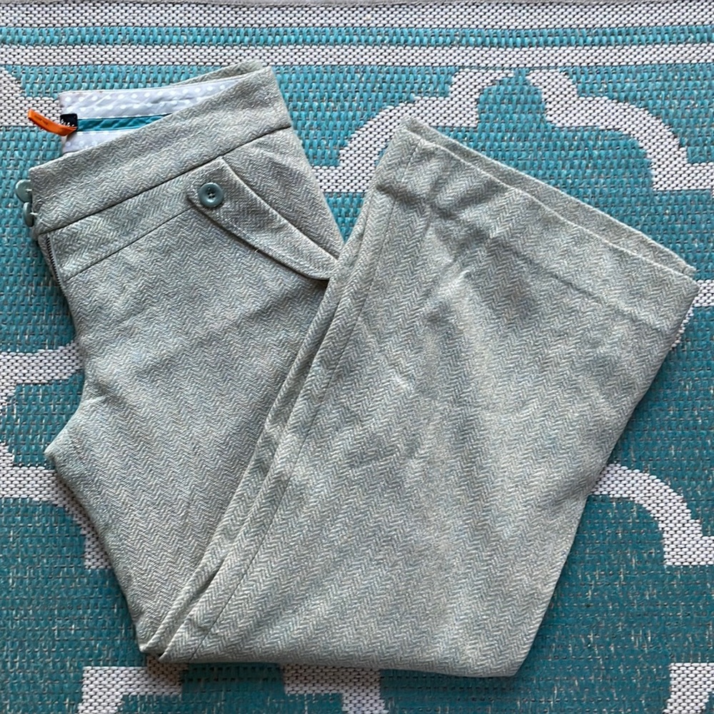 Anthropologie Green Tweed Lined Trousers